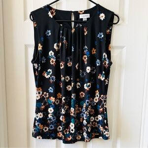 Calvin Klein Women's Floral Sleeveless Blouse - Black and Multi